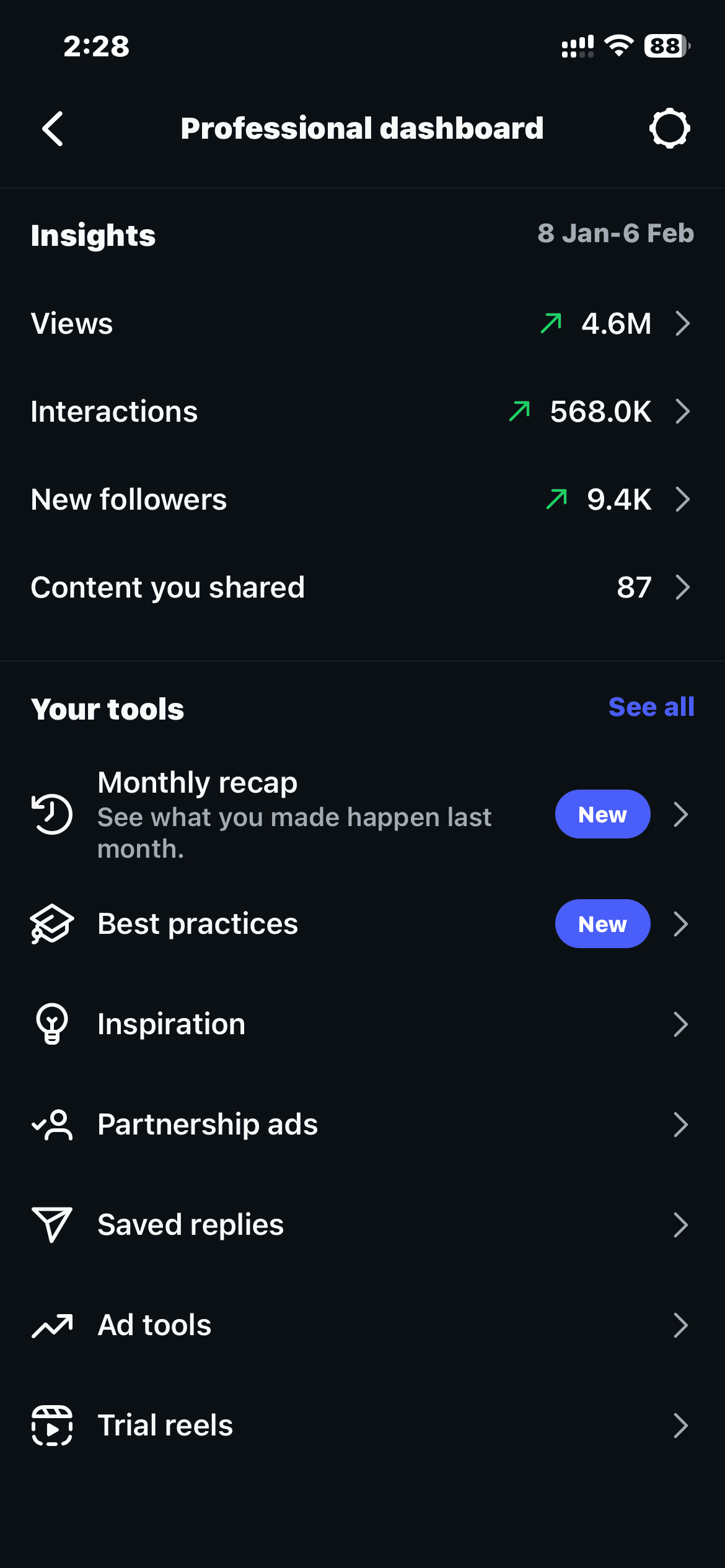 Instagram growth result screenshot