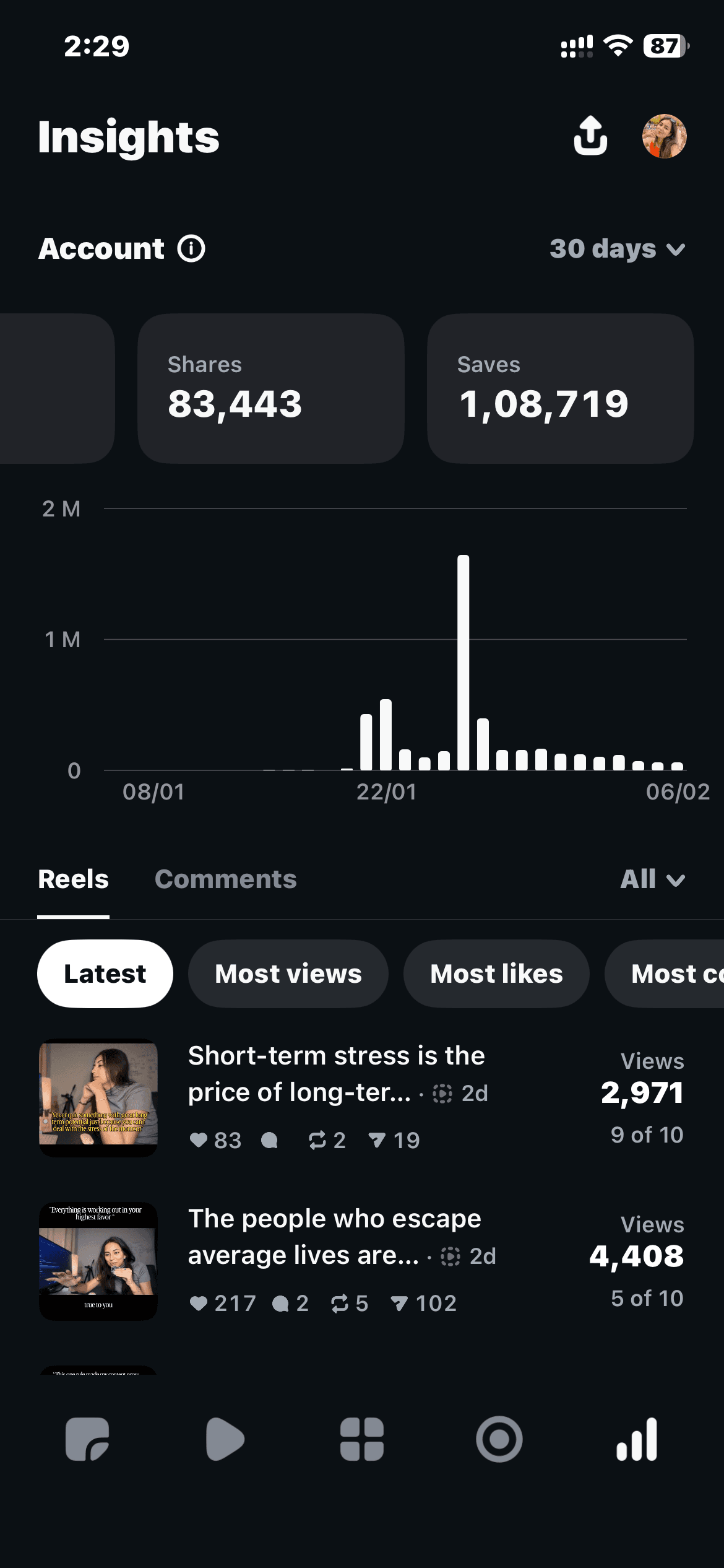 Instagram growth result screenshot