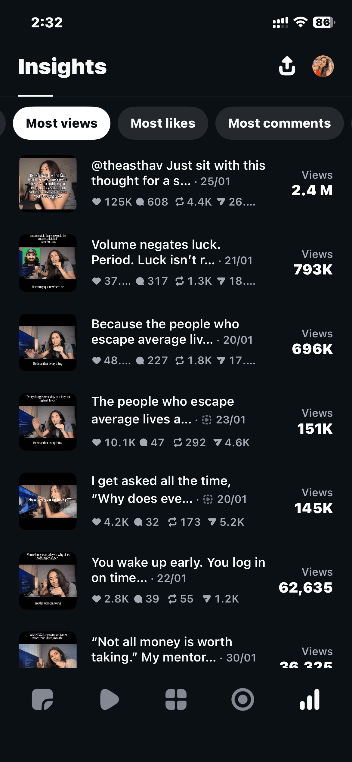 Instagram growth result screenshot